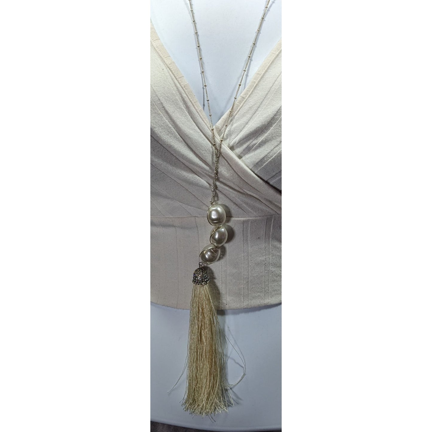 Chunky Glam Faux Pearl Rhinestone Tassel Necklace