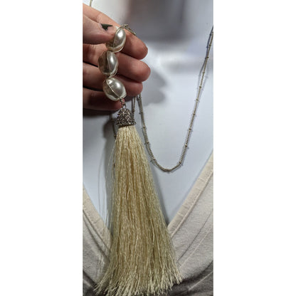 Chunky Glam Faux Pearl Rhinestone Tassel Necklace