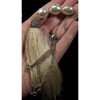 Chunky Glam Faux Pearl Rhinestone Tassel Necklace