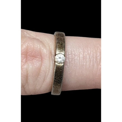 Minimalist Gold Tone Over Sterling Silver Single Cubic Zirconia Ring