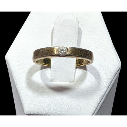 Minimalist Gold Tone Over Sterling Silver Single Cubic Zirconia Ring