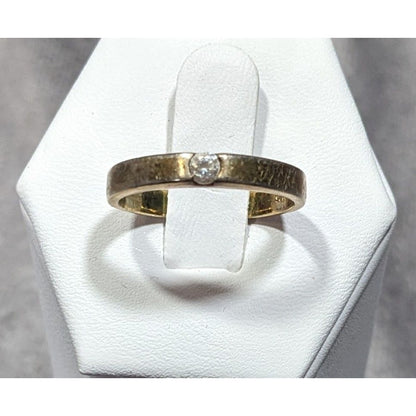 Minimalist Gold Tone Over Sterling Silver Single Cubic Zirconia Ring