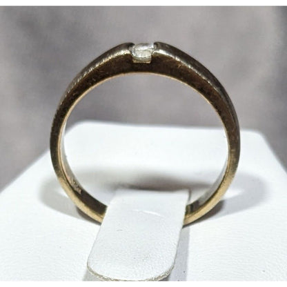 Minimalist Gold Tone Over Sterling Silver Single Cubic Zirconia Ring