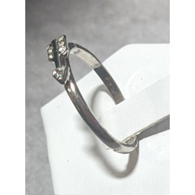 Minimalist Gemmed Silver Tone Arrow Ring Size 10 1/2