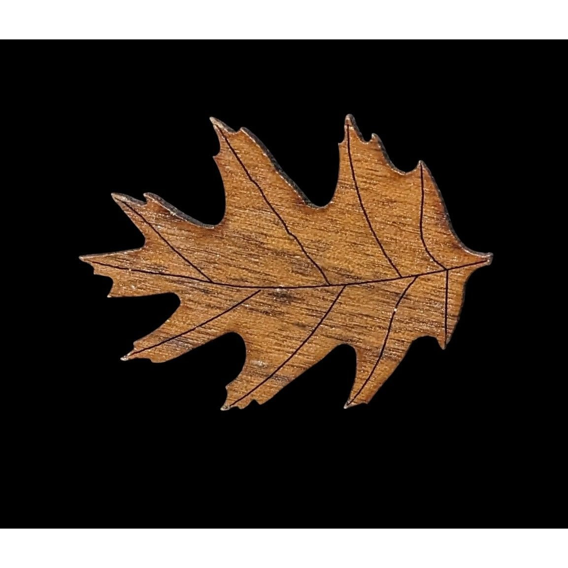 Vintage Brown Wood Maple Leaf Shaped Brooch