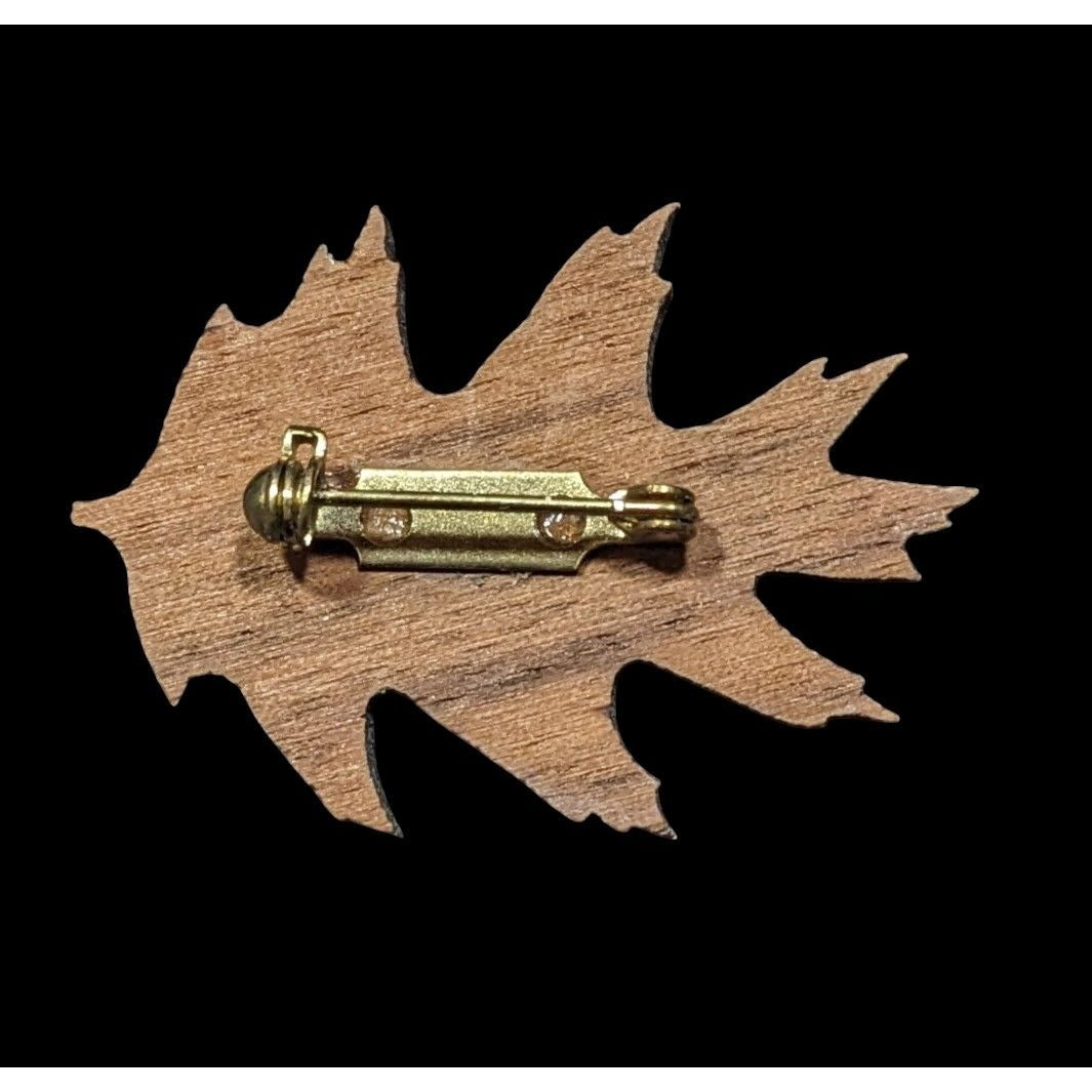 Vintage Brown Wood Maple Leaf Shaped Brooch