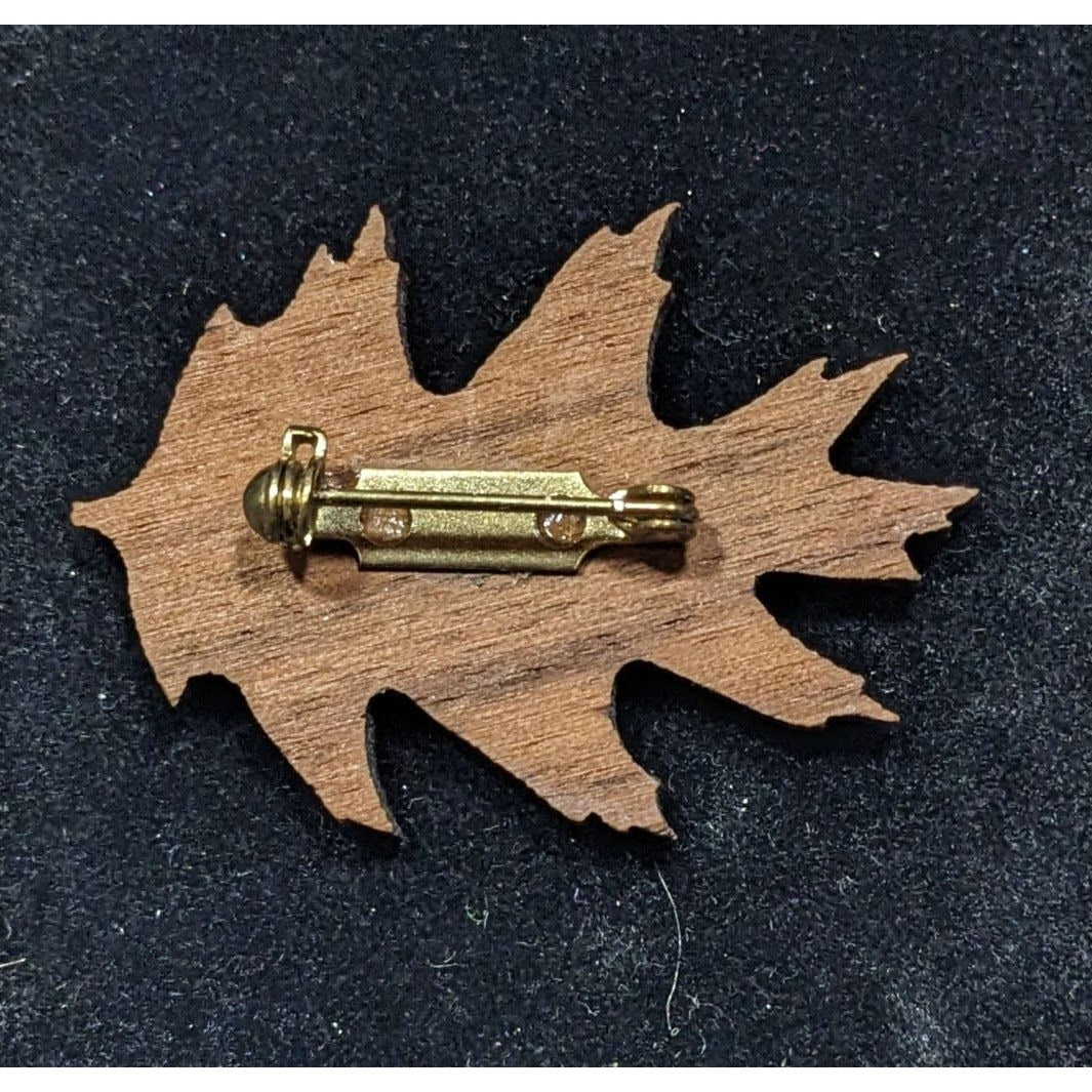 Vintage Brown Wood Maple Leaf Shaped Brooch