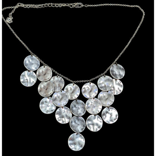 Premier Designs Hammered Silver Tone Disc Fringe Necklace