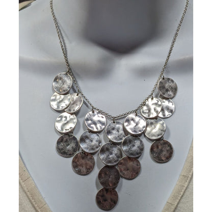 Premier Designs Hammered Silver Tone Disc Fringe Necklace
