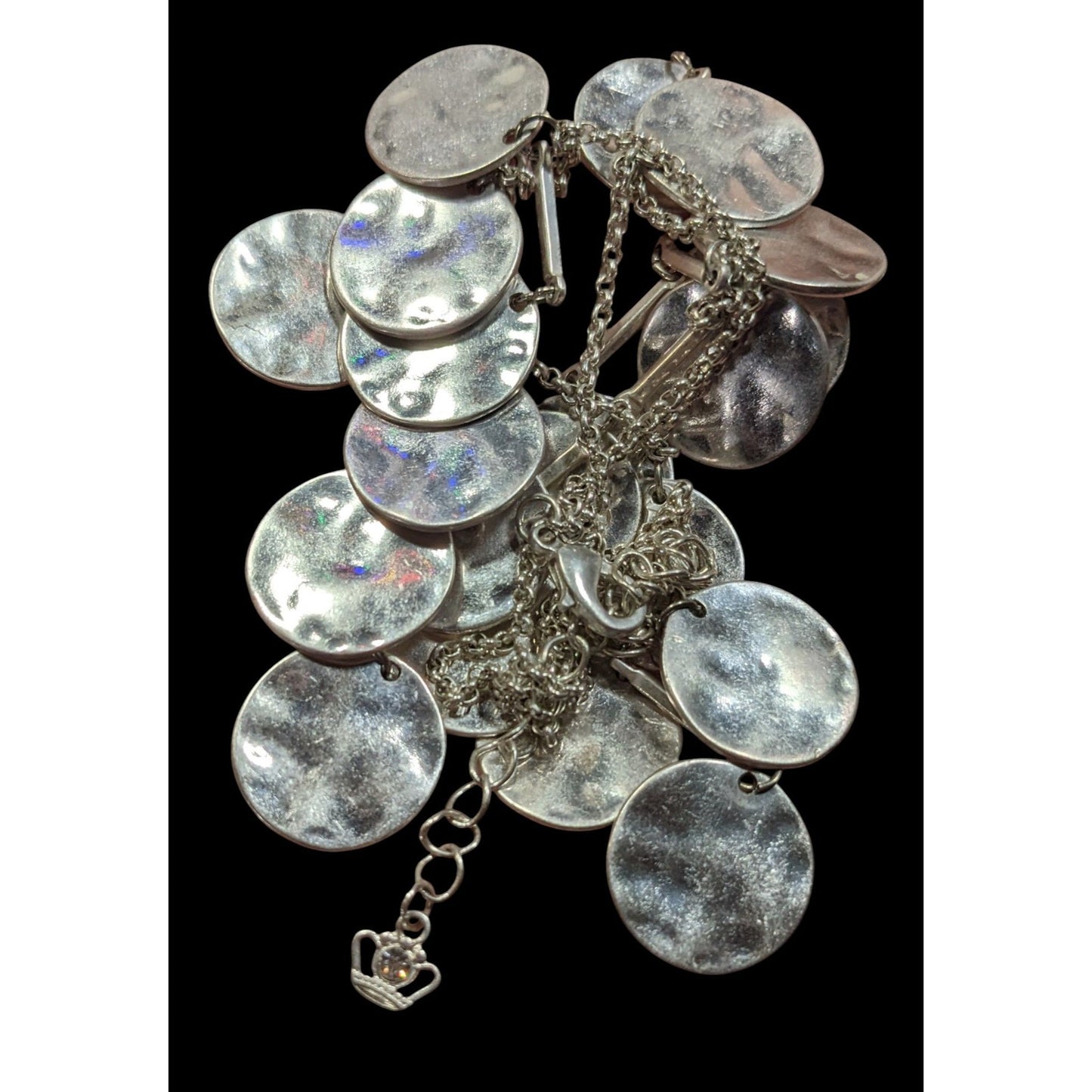 Premier Designs Hammered Silver Tone Disc Fringe Necklace