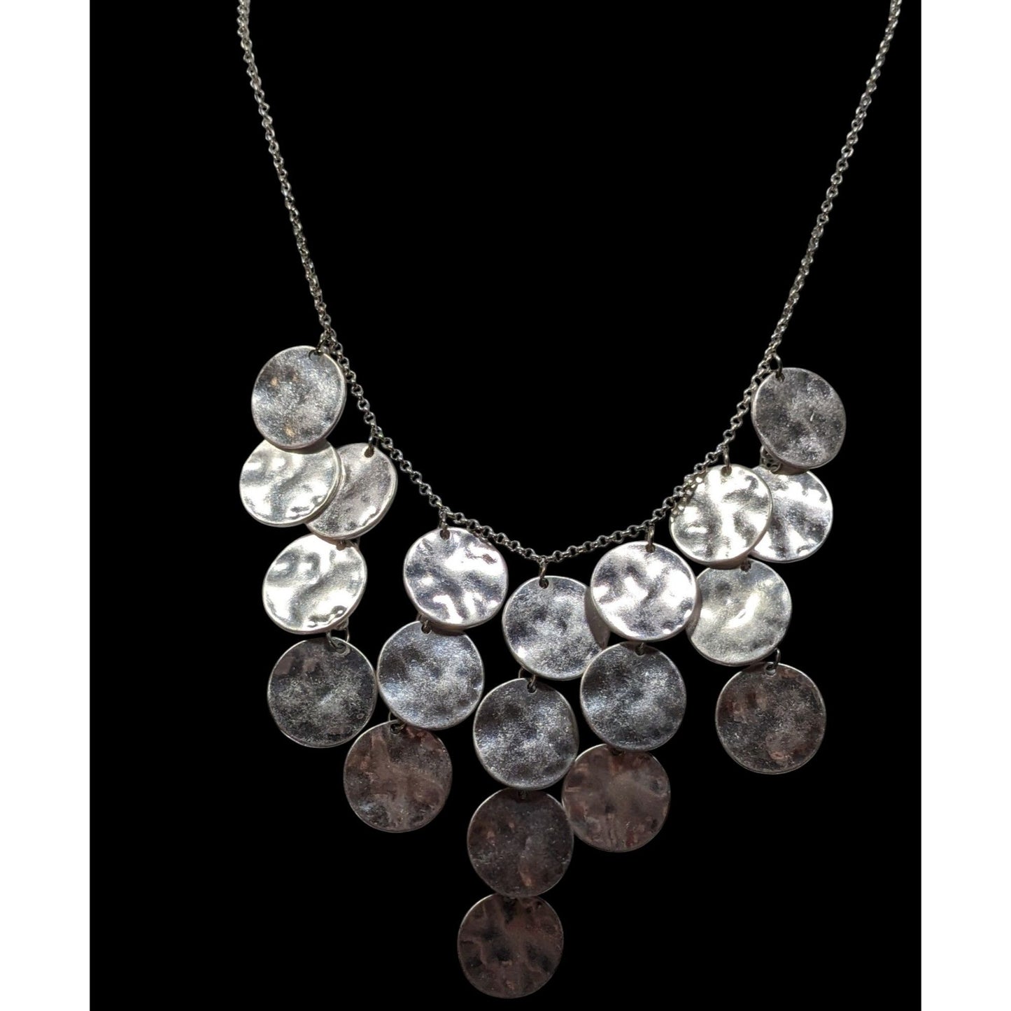 Premier Designs Hammered Silver Tone Disc Fringe Necklace