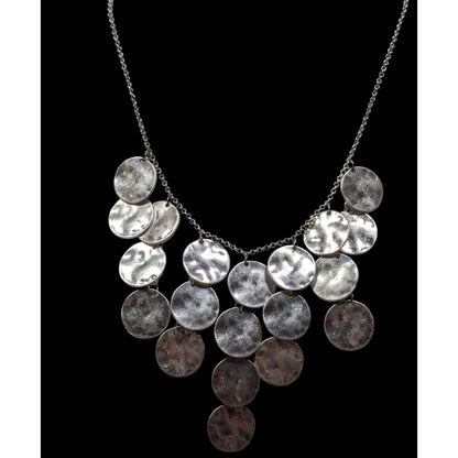 Premier Designs Hammered Silver Tone Disc Fringe Necklace