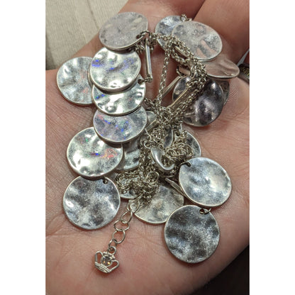 Premier Designs Hammered Silver Tone Disc Fringe Necklace