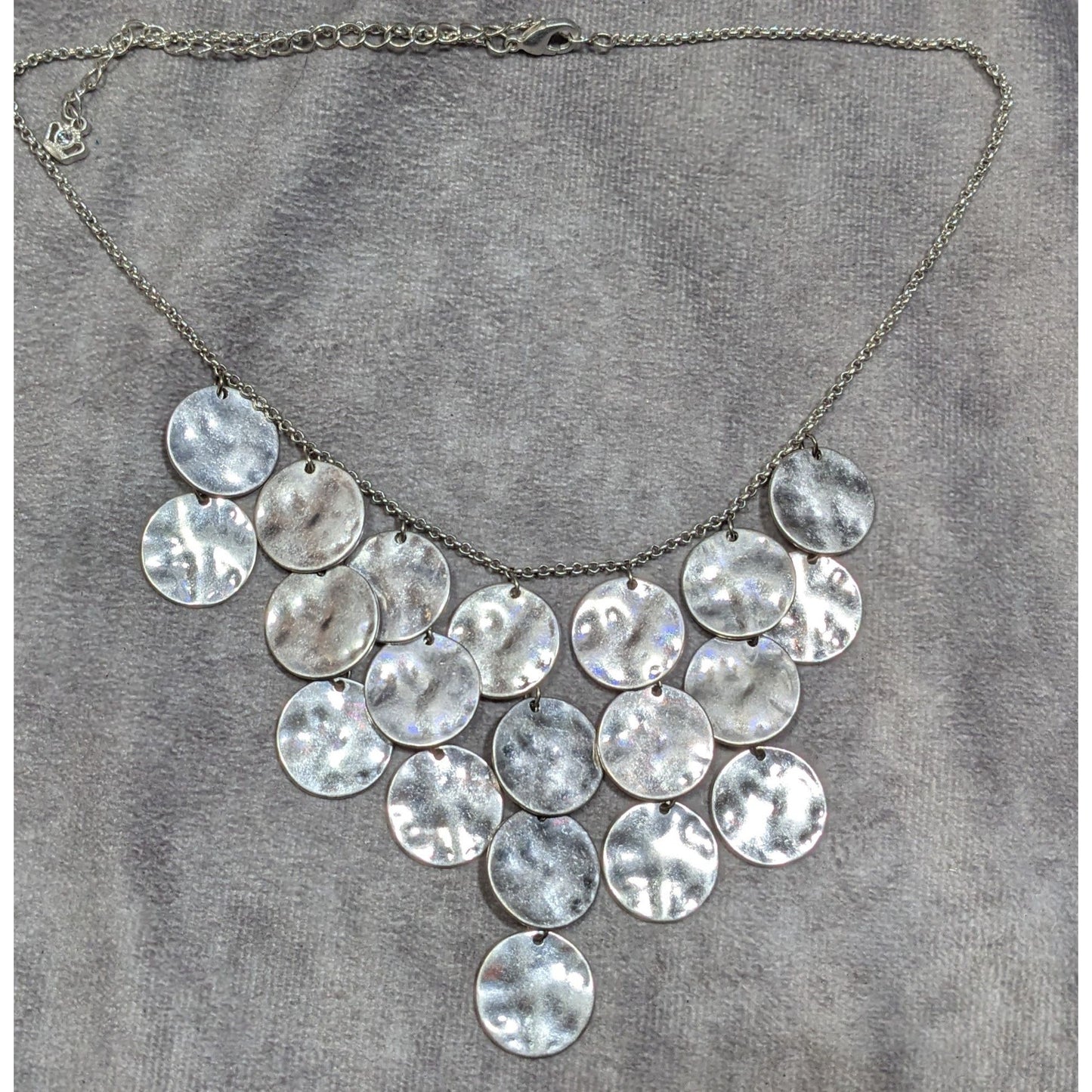 Premier Designs Hammered Silver Tone Disc Fringe Necklace