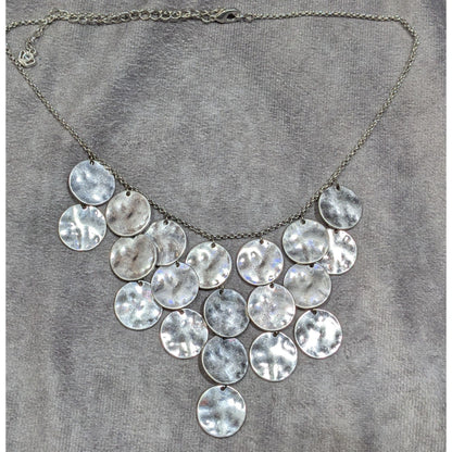 Premier Designs Hammered Silver Tone Disc Fringe Necklace