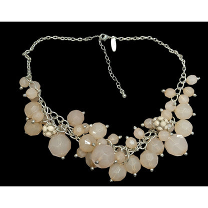 NY Collection Y2K Chunky Silver Peach Beaded Cluster Statement Necklace