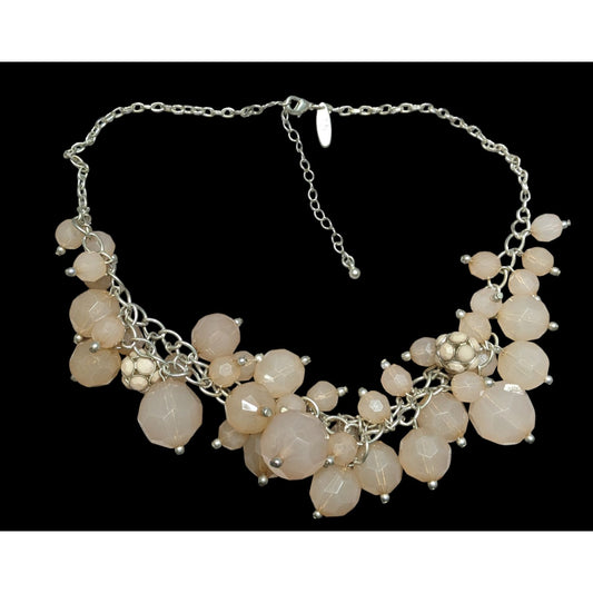 NY Collection Y2K Chunky Silver Peach Beaded Cluster Statement Necklace