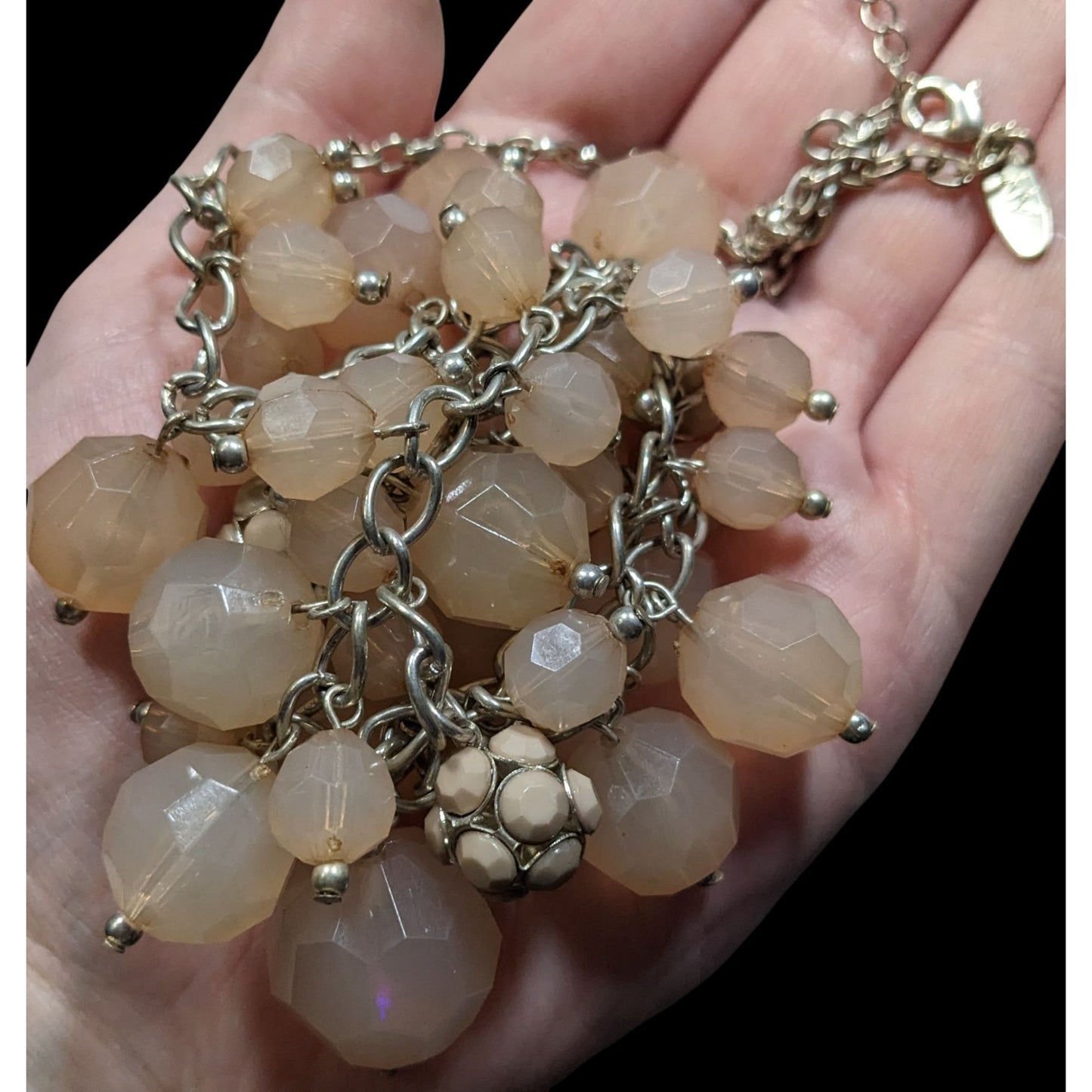 NY Collection Y2K Chunky Silver Peach Beaded Cluster Statement Necklace