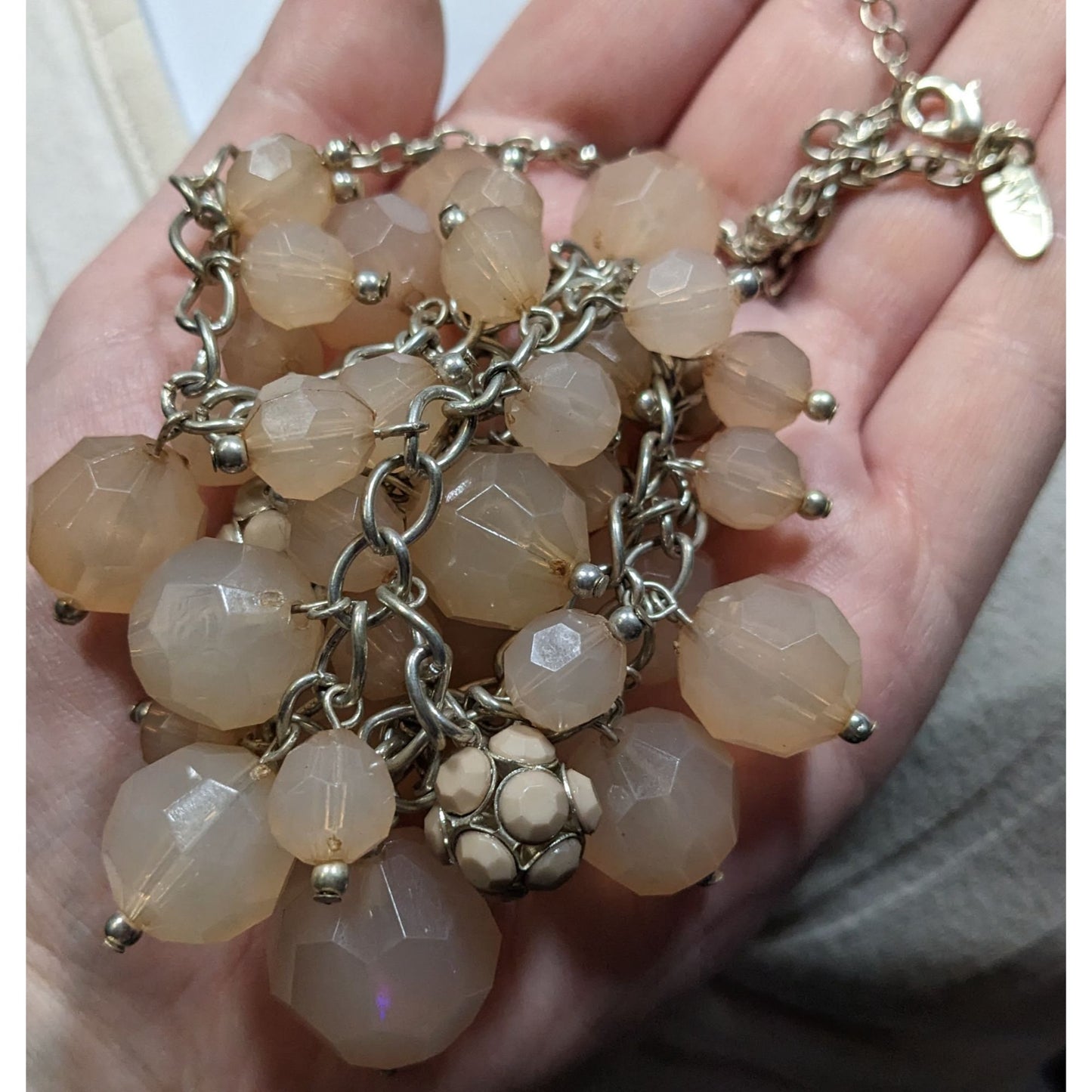 NY Collection Y2K Chunky Silver Peach Beaded Cluster Statement Necklace