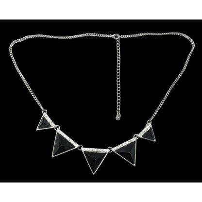 Geometric Black Triangle Necklace With  Rhinestone Accents