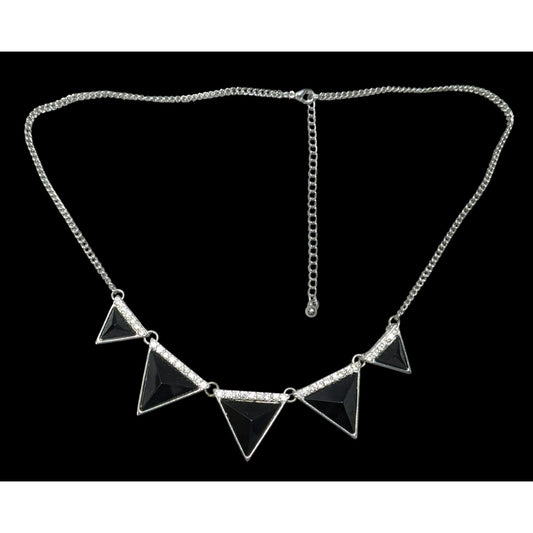 Geometric Black Triangle Necklace With  Rhinestone Accents