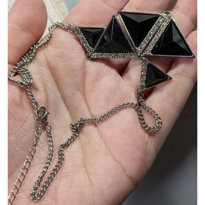Geometric Black Triangle Necklace With  Rhinestone Accents