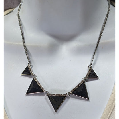 Geometric Black Triangle Necklace With  Rhinestone Accents