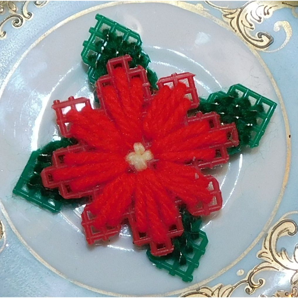 Handmade Poinsettia Brooch Yarn Woven Plastic Mesh