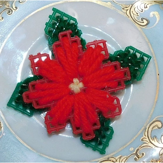 Handmade Poinsettia Brooch Yarn Woven Plastic Mesh