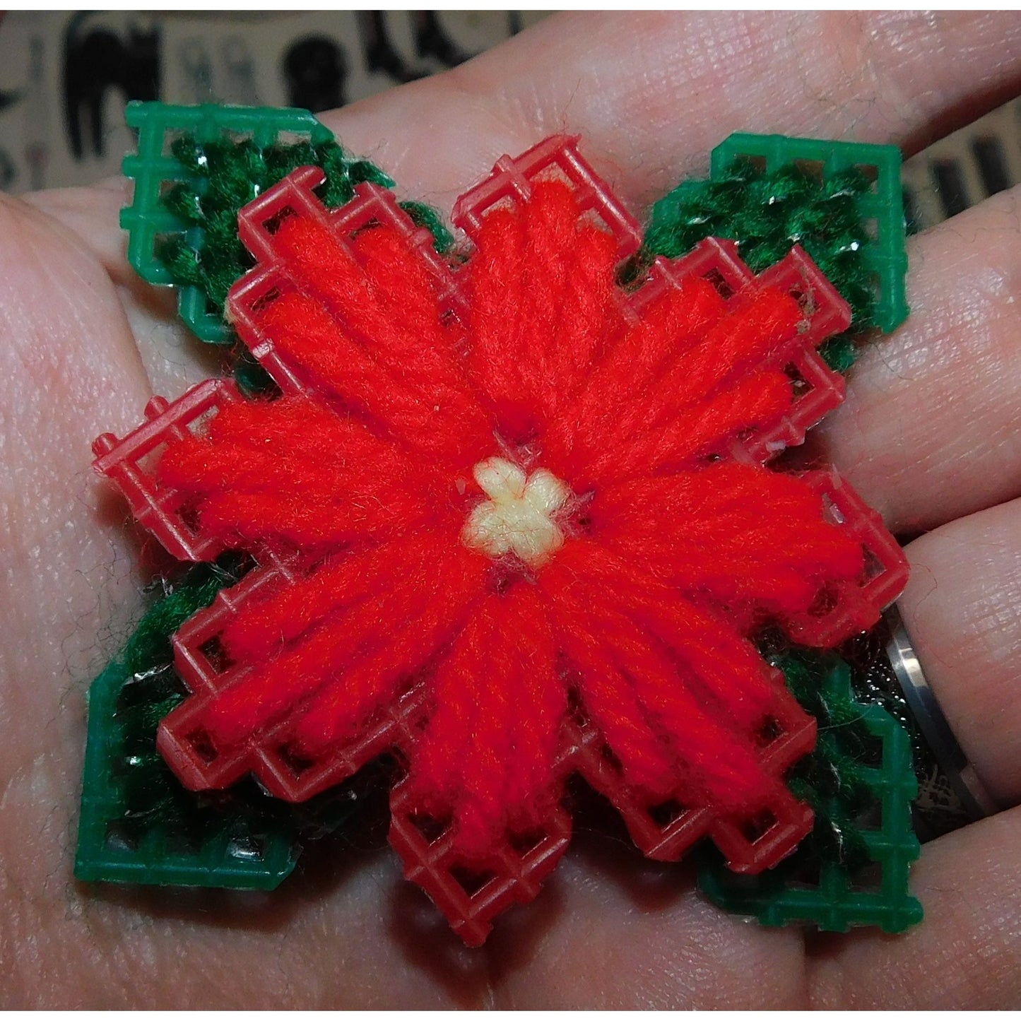 Handmade Poinsettia Brooch Yarn Woven Plastic Mesh