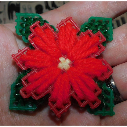 Handmade Poinsettia Brooch Yarn Woven Plastic Mesh