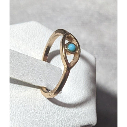 Minimalist Evil Eye Gold Tone Ring With Blue Stone Size 6