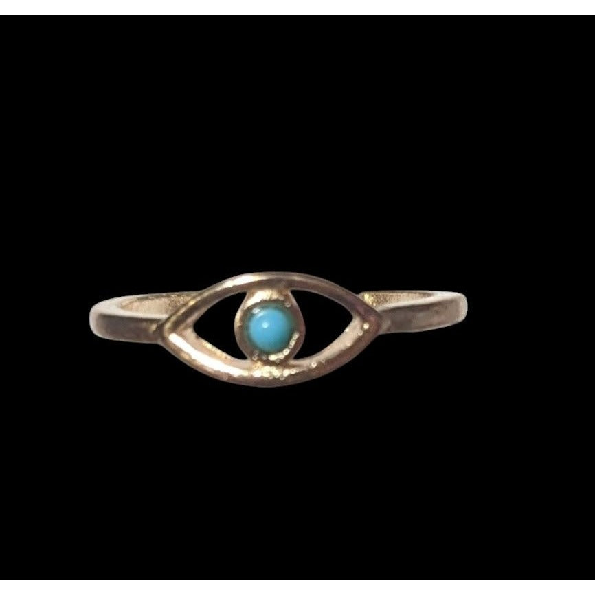 Minimalist Evil Eye Gold Tone Ring With Blue Stone Size 6