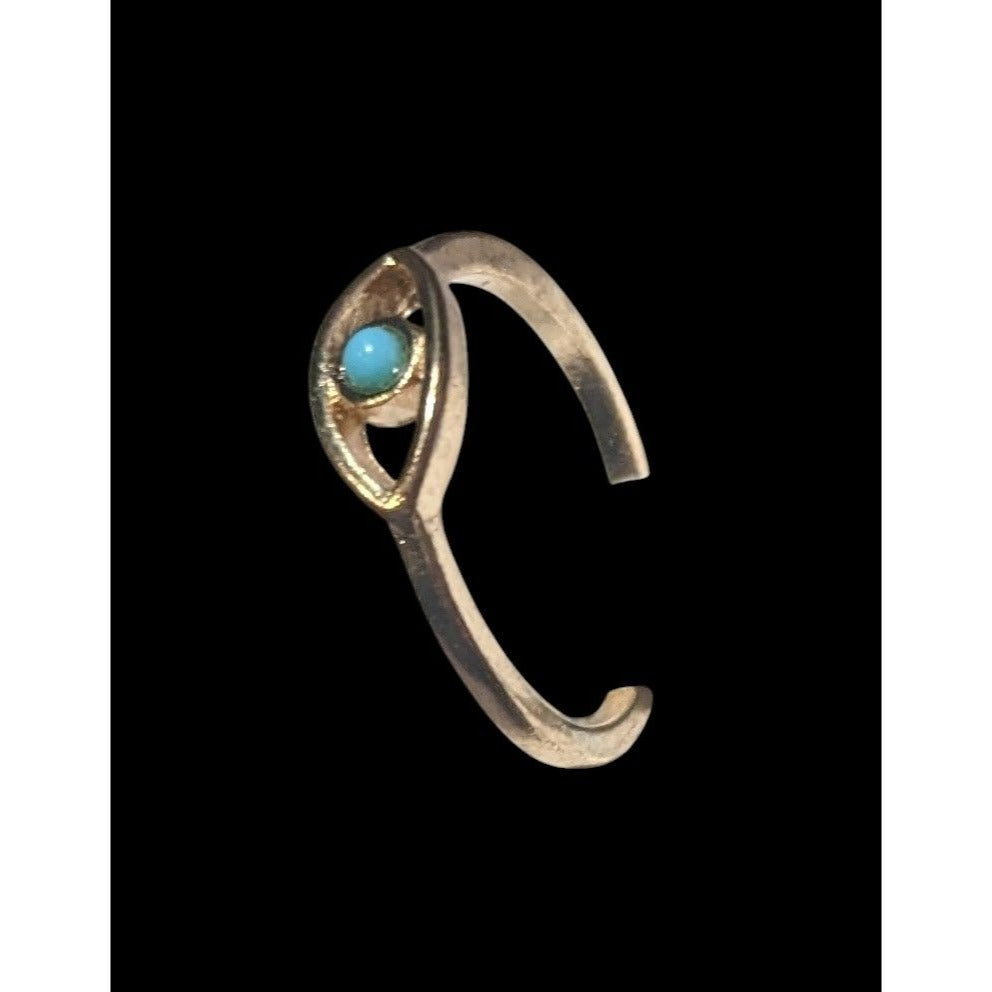 Minimalist Evil Eye Gold Tone Ring With Blue Stone Size 6