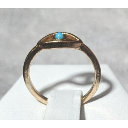 Minimalist Evil Eye Gold Tone Ring With Blue Stone Size 6