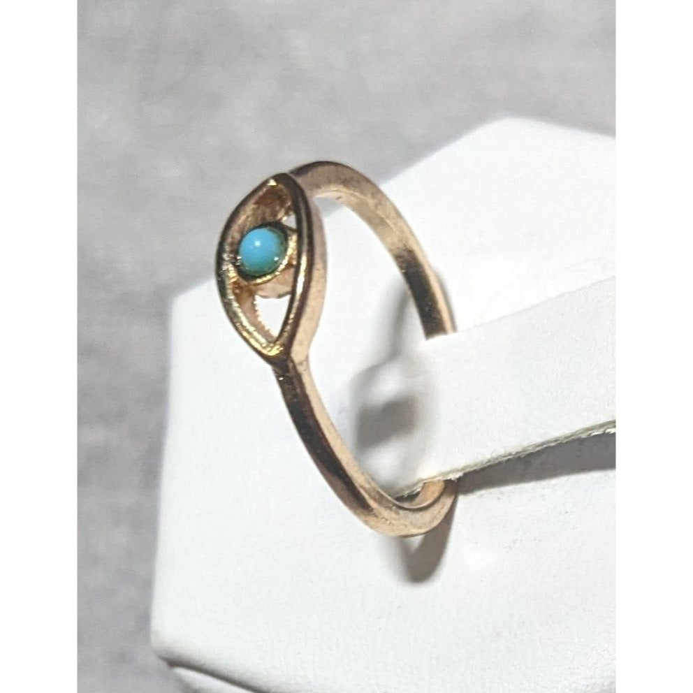 Minimalist Evil Eye Gold Tone Ring With Blue Stone Size 6