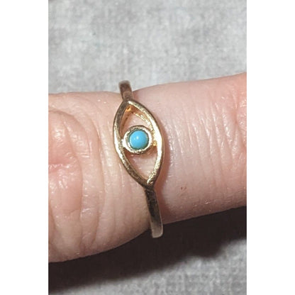 Minimalist Evil Eye Gold Tone Ring With Blue Stone Size 6