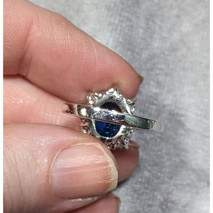 Regal Elegant Blue And Silver Tone Gemmed Ring Size 5.75