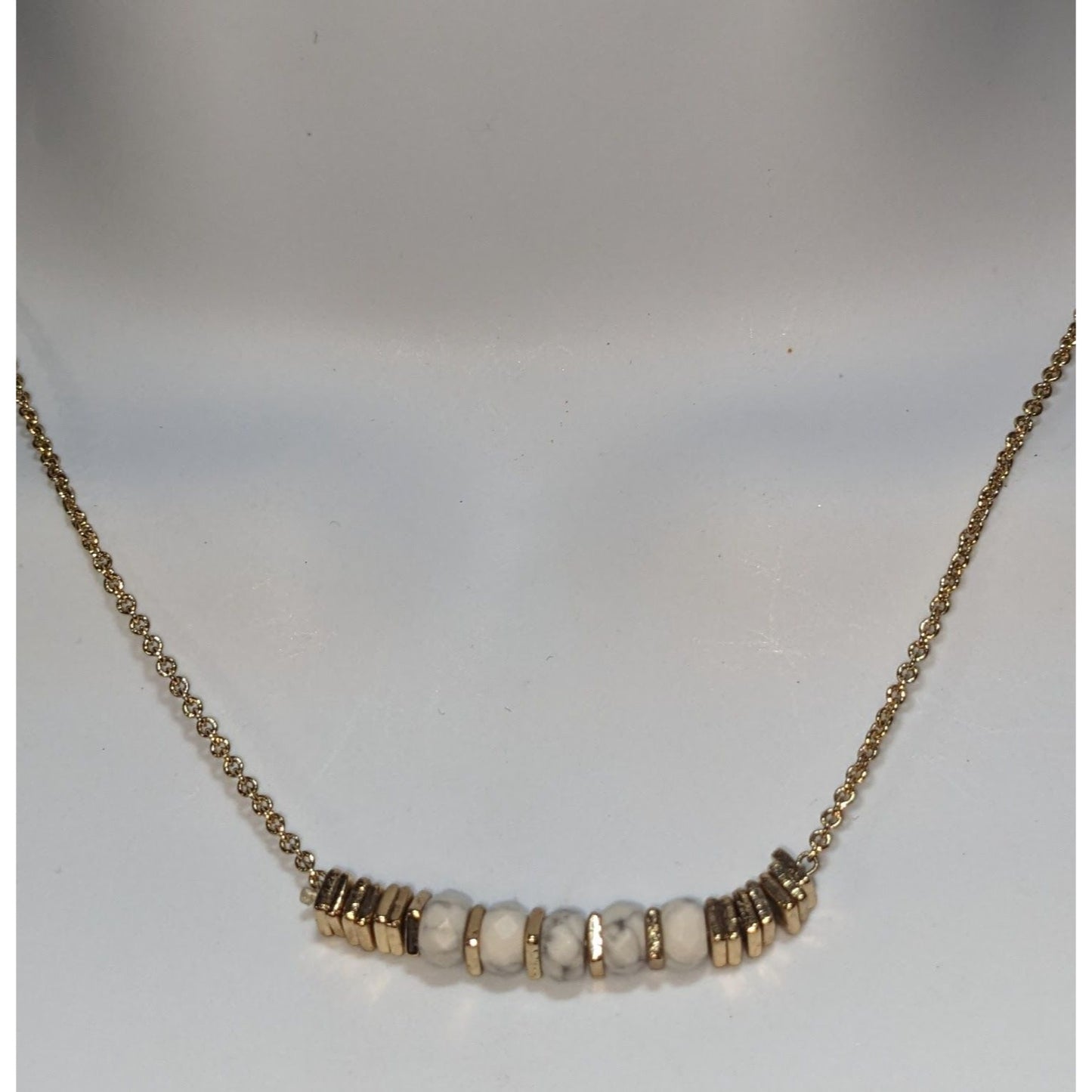 Minimalist Quiet Luxury Stella & Dot White Howlite Gold Bar Necklace