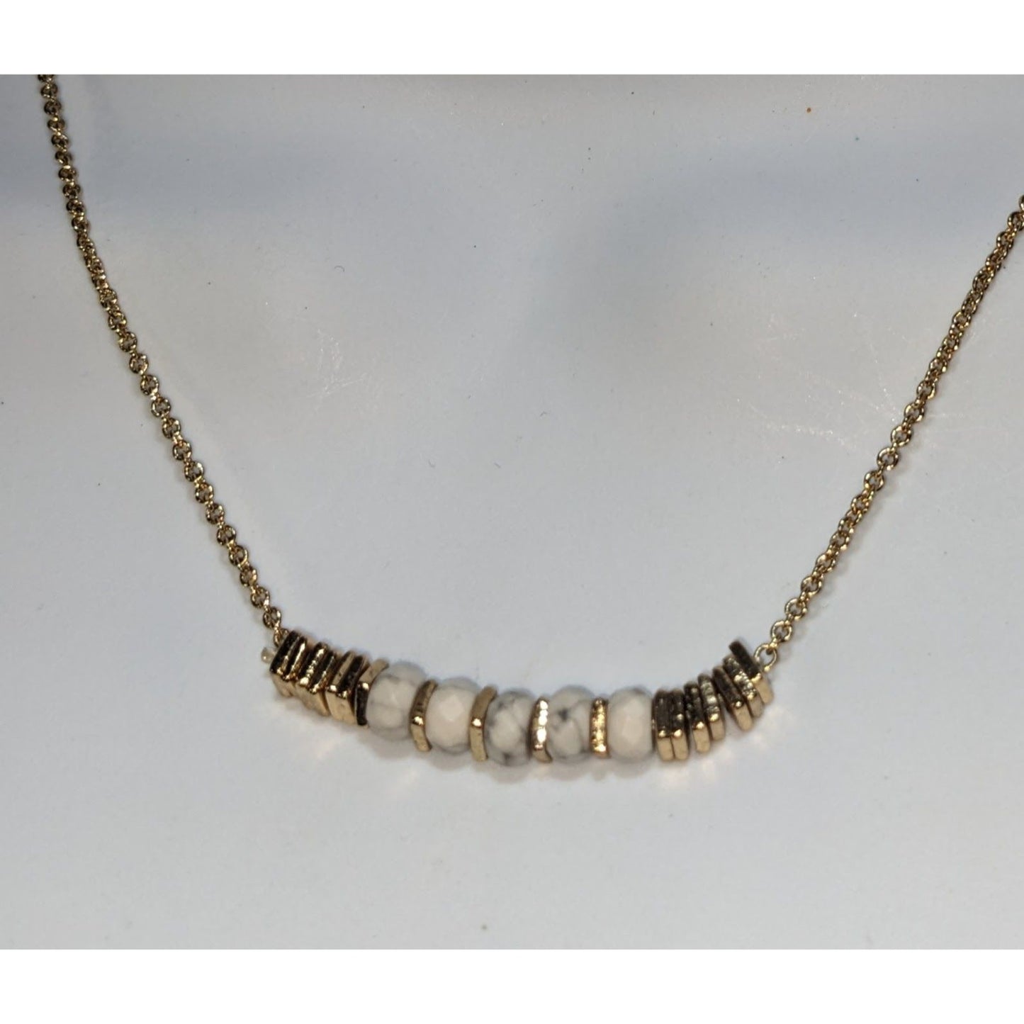 Minimalist Quiet Luxury Stella & Dot White Howlite Gold Bar Necklace