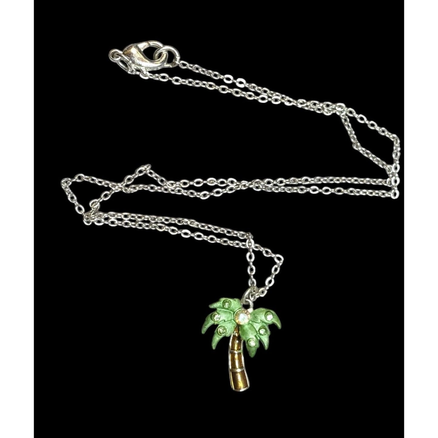 Vintage Avon Rhinestone Palm Tree Pendant Necklace