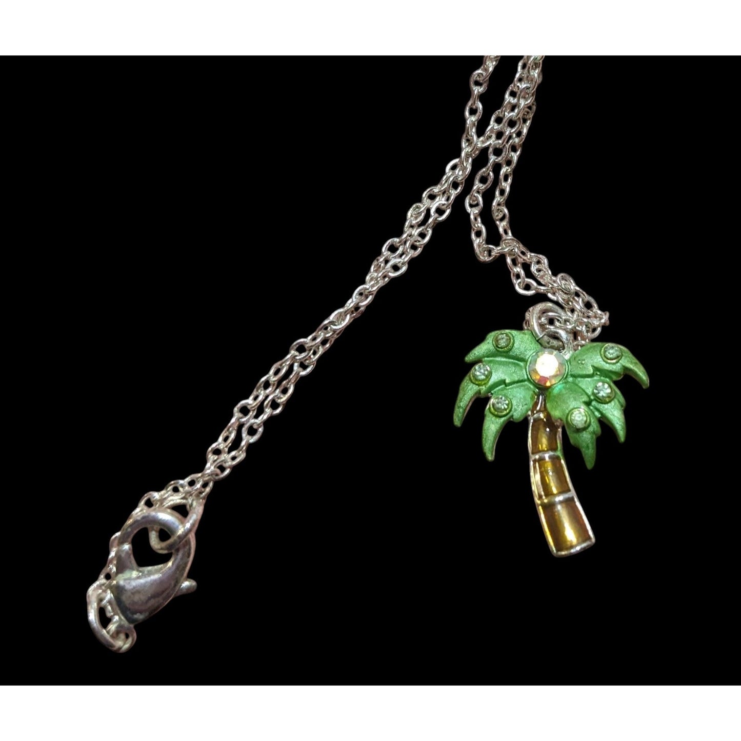 Vintage Avon Rhinestone Palm Tree Pendant Necklace