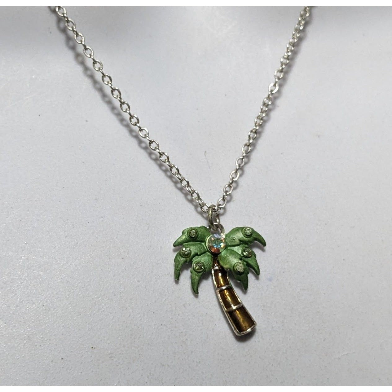 Vintage Avon Rhinestone Palm Tree Pendant Necklace