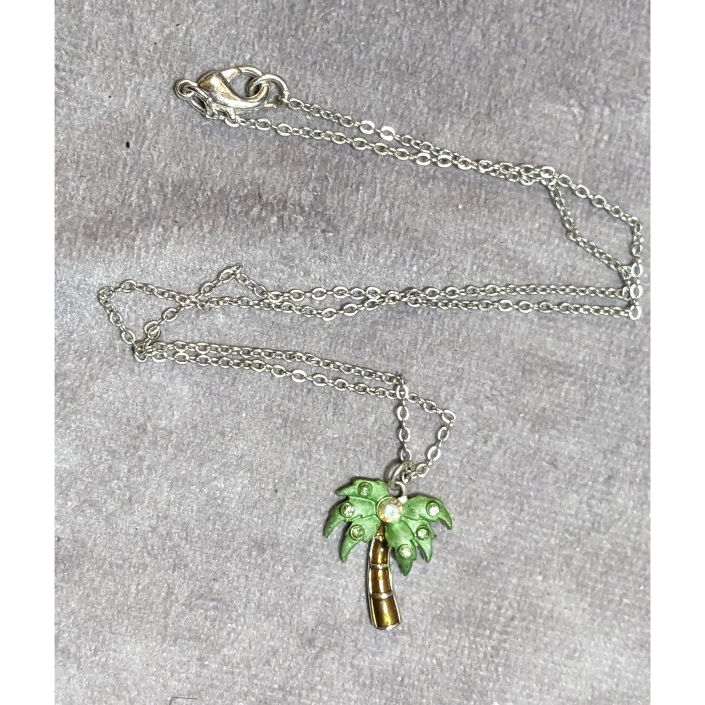 Vintage Avon Rhinestone Palm Tree Pendant Necklace