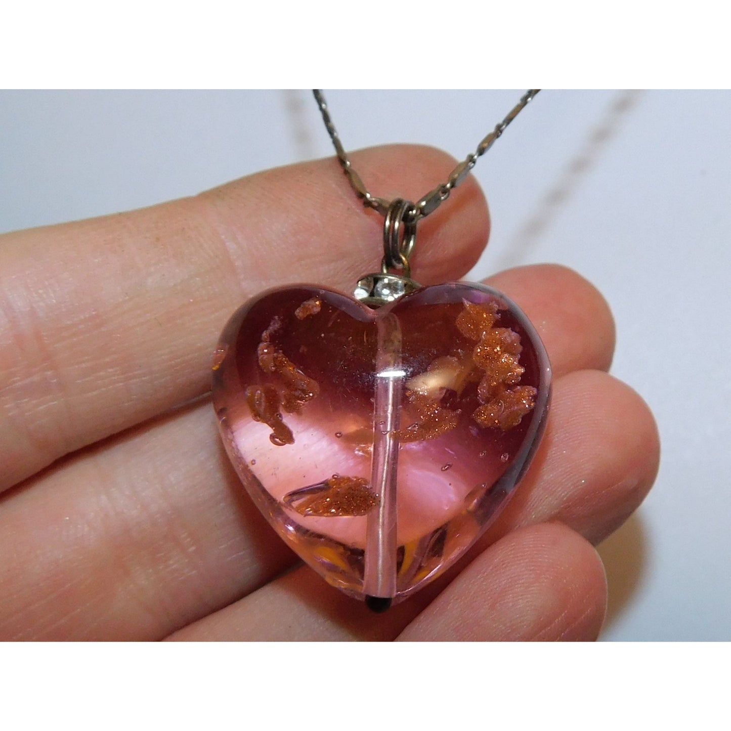 Coquette Translucent Pink Glass Heart Necklace