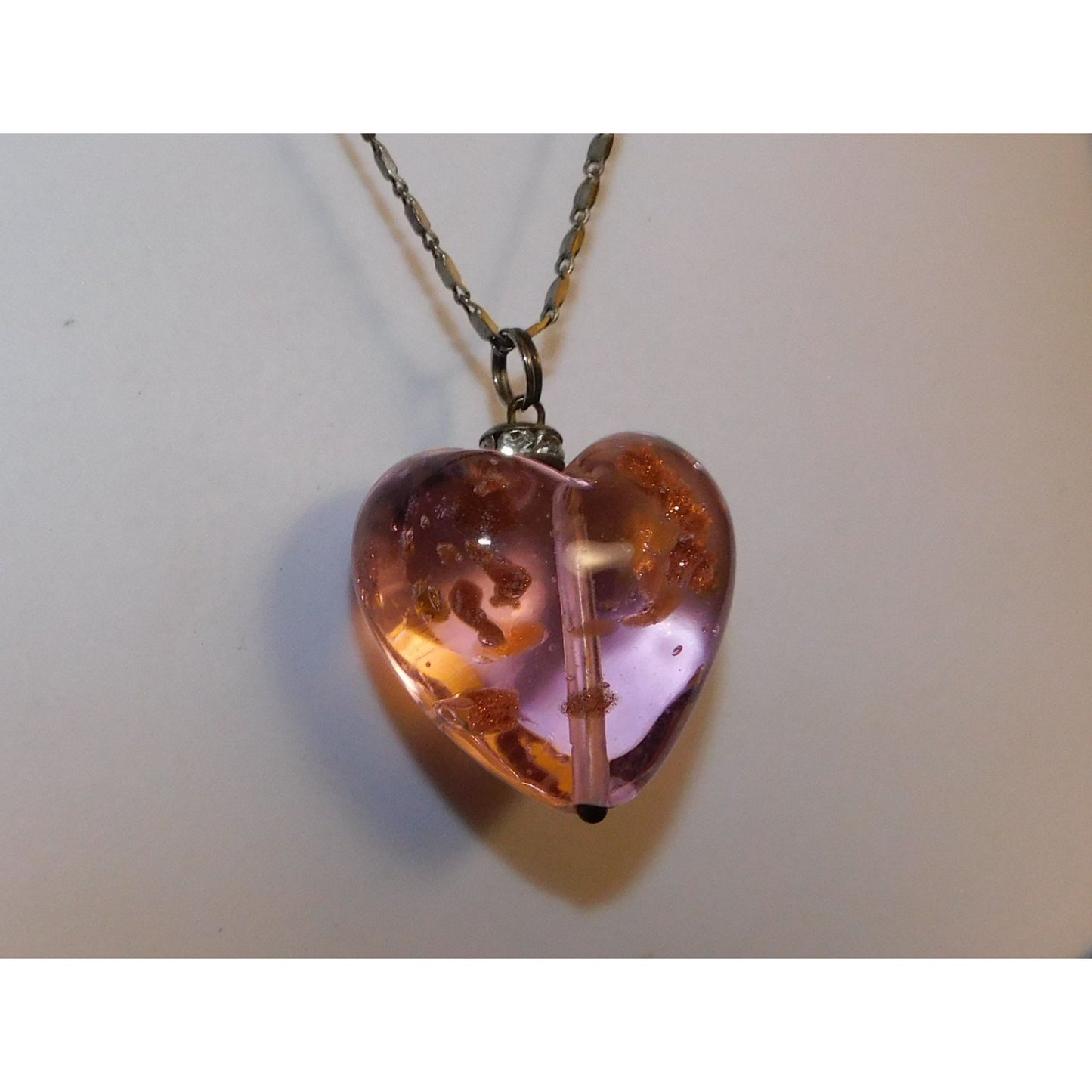 Coquette Translucent Pink Glass Heart Necklace