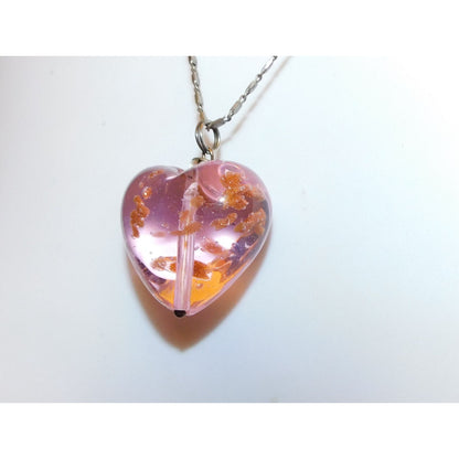 Coquette Translucent Pink Glass Heart Necklace