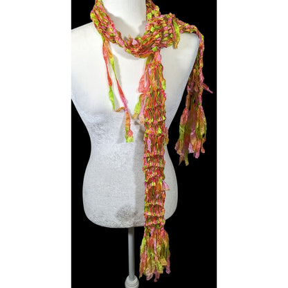 Handmade Neon Rainbow Abstract Open Knit Festival Scarf