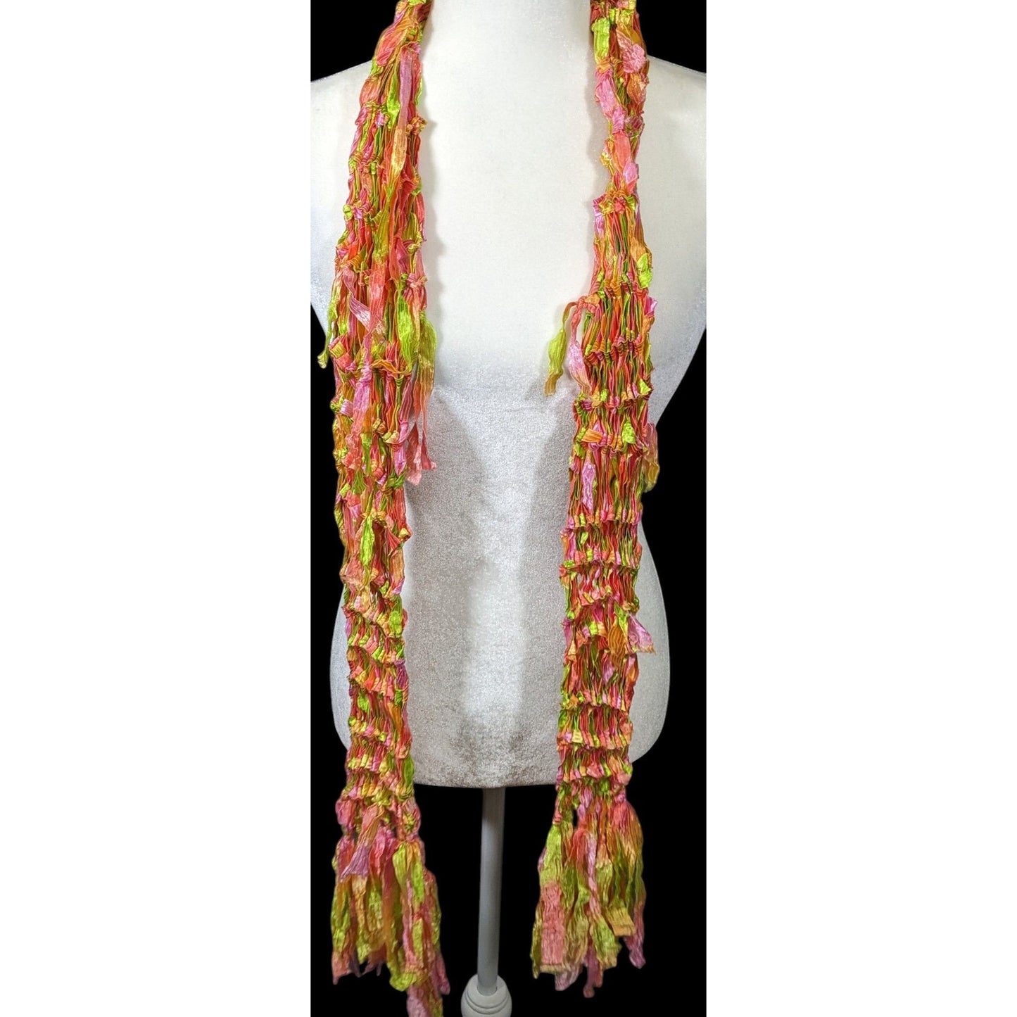 Handmade Neon Rainbow Abstract Open Knit Festival Scarf