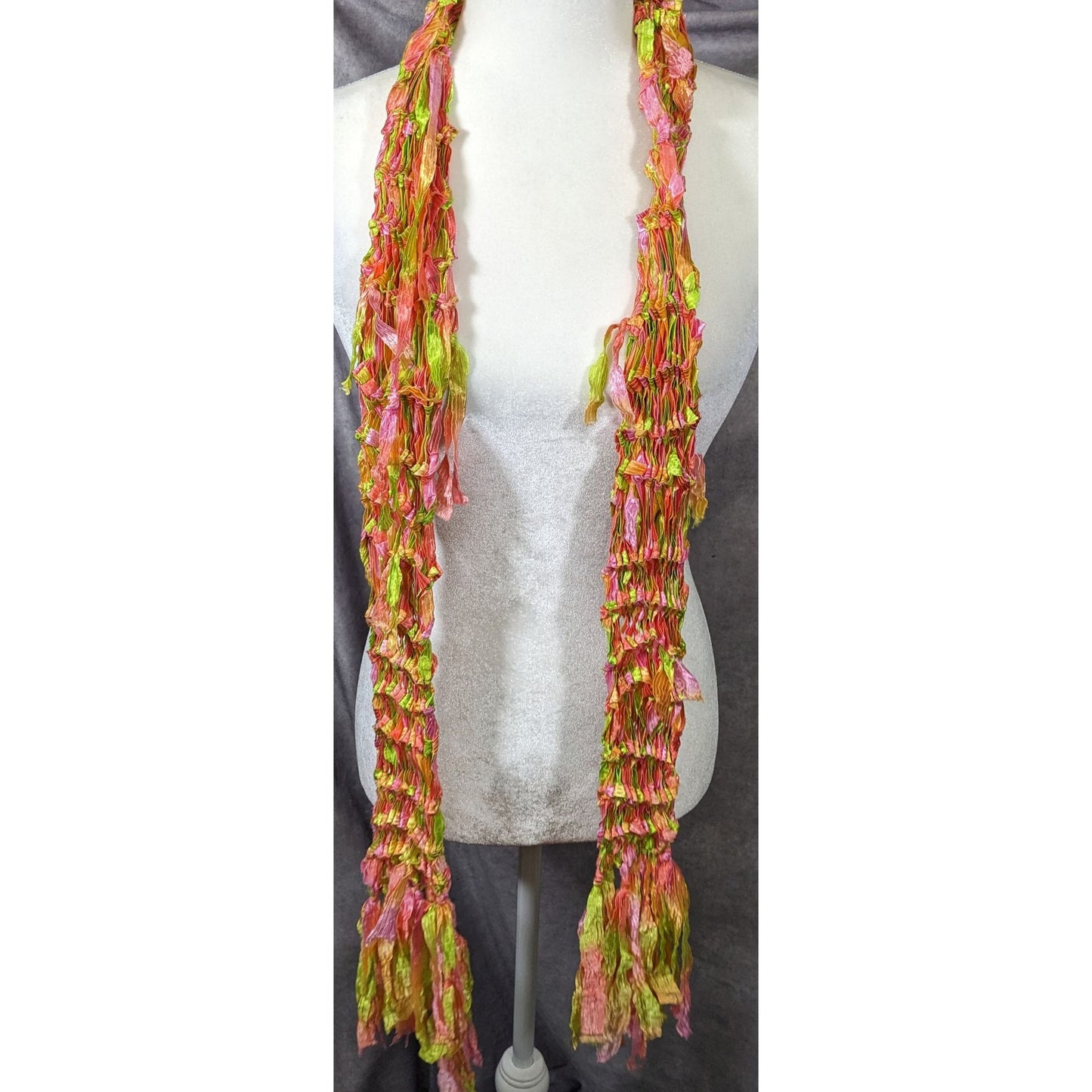 Handmade Neon Rainbow Abstract Open Knit Festival Scarf